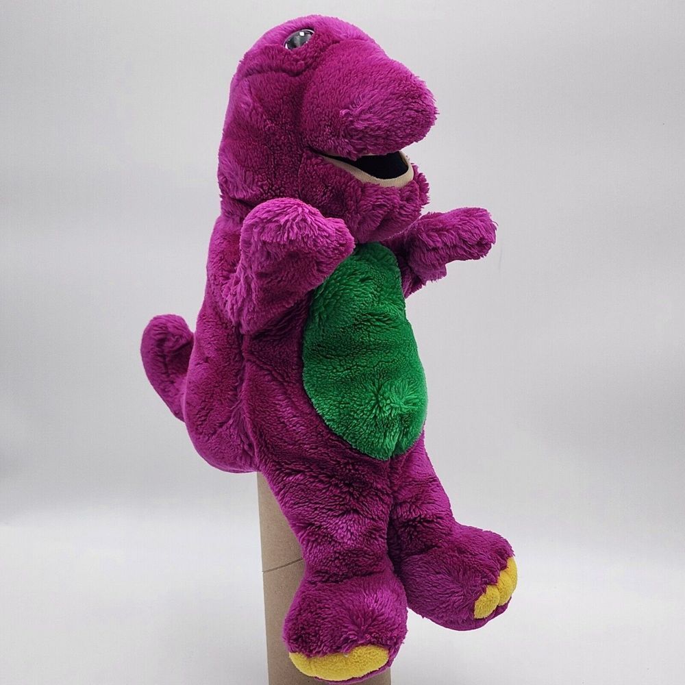 Vintage Barney Dinosaur Purple Hand Puppets Lyon 1992 Soft Plush 13"